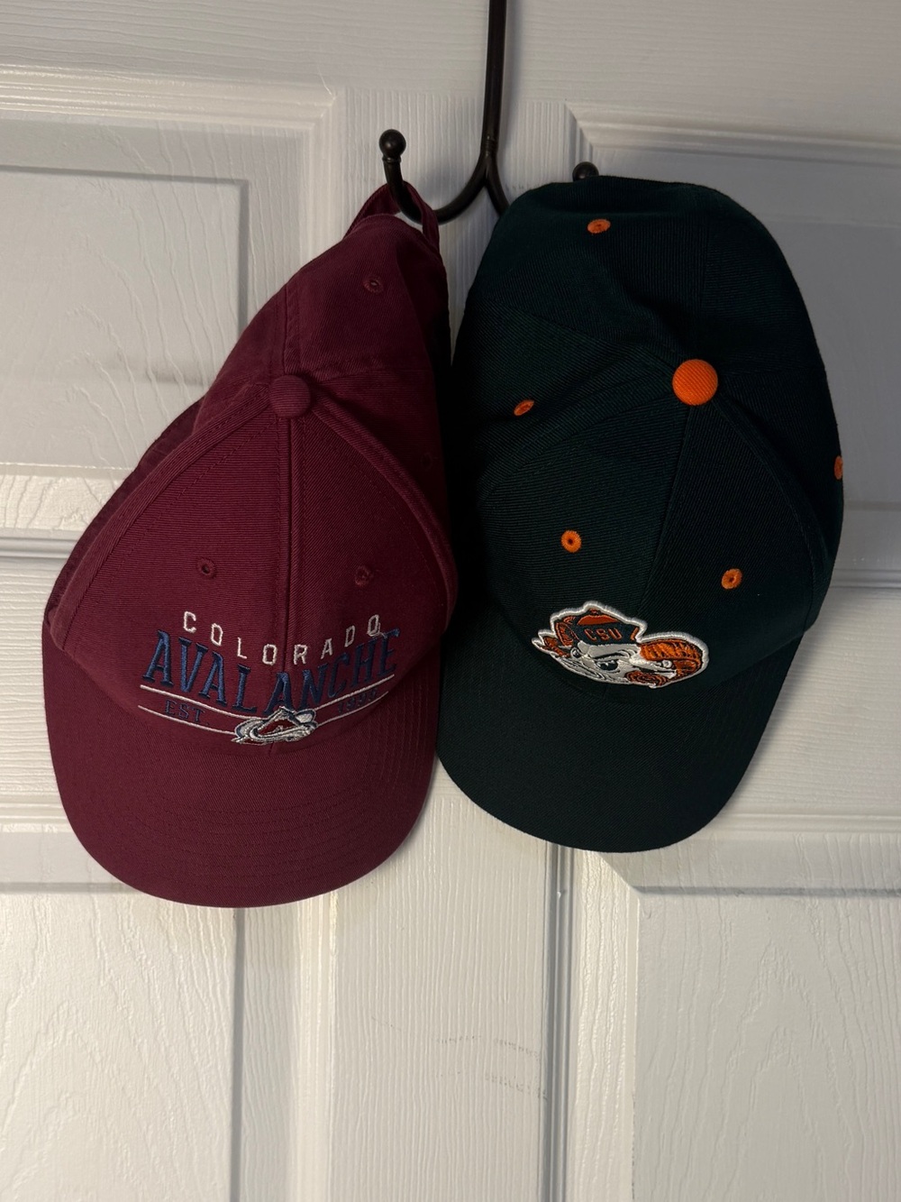 Colorado Avalanche Burgundy Baseball Cap and CSU Ram’s Vintage Logo Hat OS